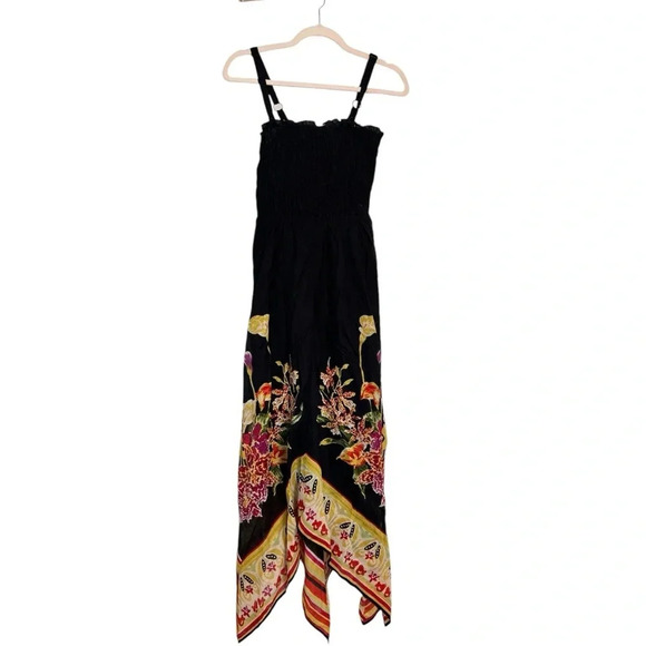 Soft Surroundings Black Maya Riviera Smocked Floral Tropical Vacation Maxi Dress - Picture 4 of 7
